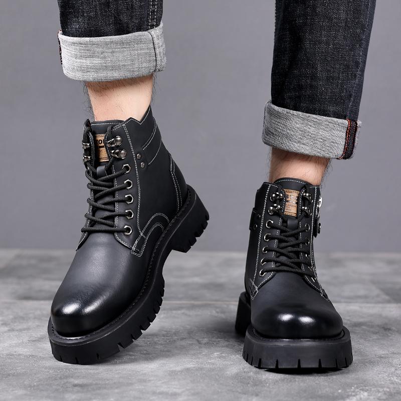 Брендовые мужские ботинки из натуральной кожи с толстой подошвой, с хлопковой подкладкой, теплые рабочие мужские ботинки с мехом, шерстяные кожаные ботинки для отдыха на открытом воздухе