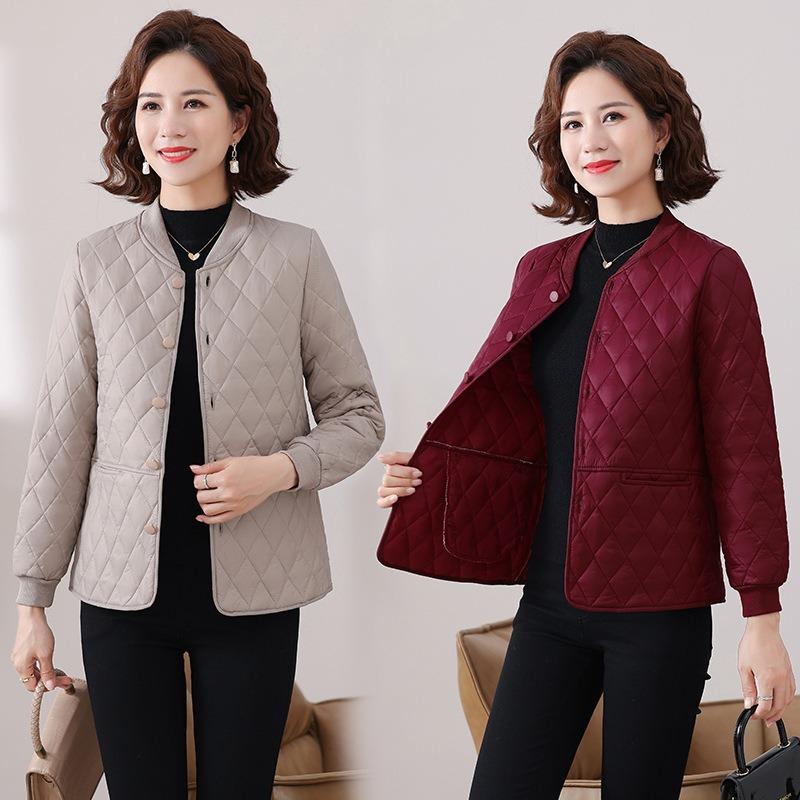 Winter New Light and Short Cotton-padded Mother Loose Collarless Cotton-padded Jacket Casual Rhombus Jacket Cotton-padded Jacket