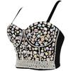 Crystal Rhinestone Diamond Acrylic Stone Pearls Camis Corset Bras Push Up Crop Top Women Carnival Club Party Cropped