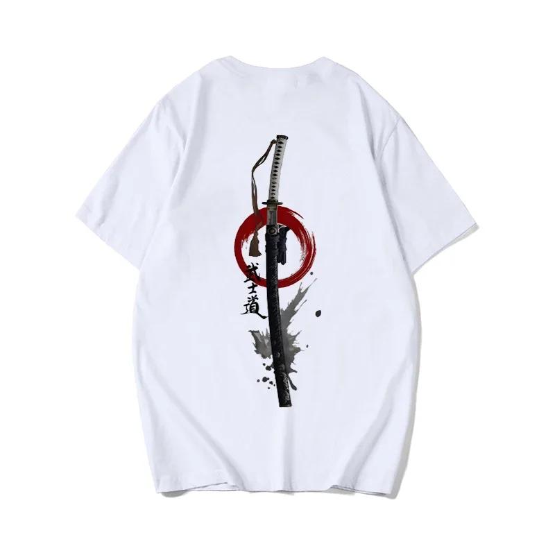 Ретро футболка для мужчин с принтом японского самурайского меча, мужская одежда, уличный стиль Харадзюку, футболка с коротким рукавом, футболка европейского размера