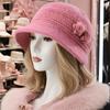Elegant Winter Beanie For Women - Cozy Knit With Floral Accent, Perfect For Middle-Aged & Elderly, Stretch Fit, Hand Washable