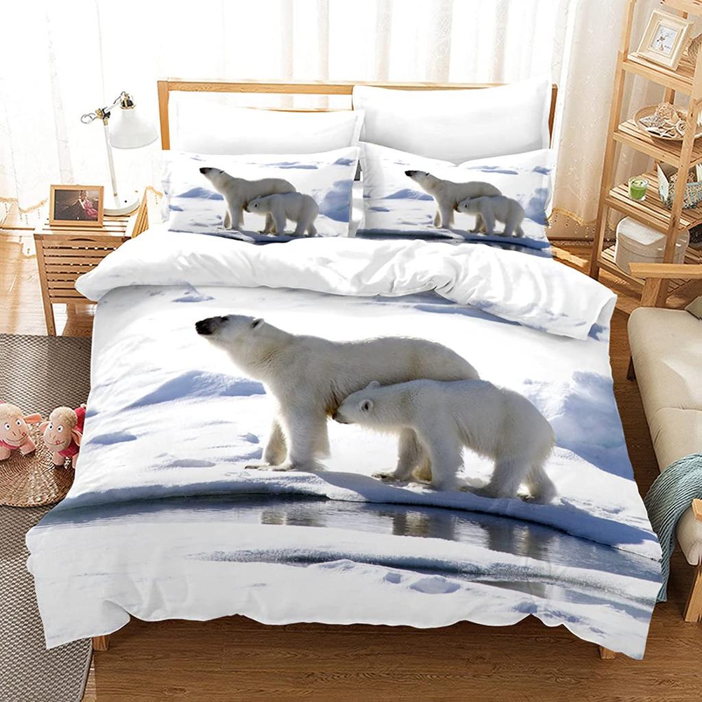 Polar Bear Duvet Cover Set King Queen Full Size Polyester Comforter Cover For Kids Boys Girls Wild Animals Pattern Bedding Set