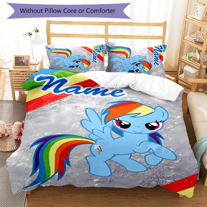 3pcs My Little Pony1 Cover Set - Personalized Name, HD Printed Bedding with 1 Cover and 2 Pillowcases - Perfect for Home Decor, Easy Care