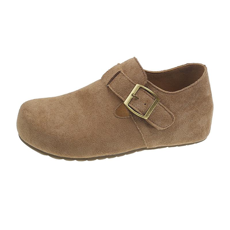 Ретро матовые туфли Borken женские 2025 осень новые на плоской подошве с пряжкой повседневные на скрытой платформе лоферы на одном ремешке женские
