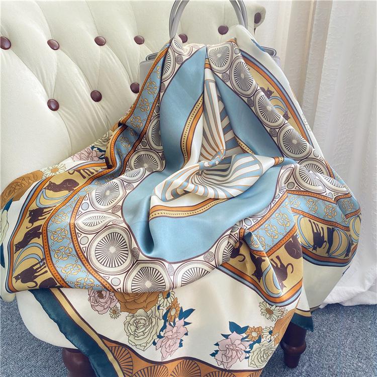 Intellectual Elegance Flower Mulberry Silk Scarf Women'S 110Cm Silk Square Scarf Shawl Fresh Print