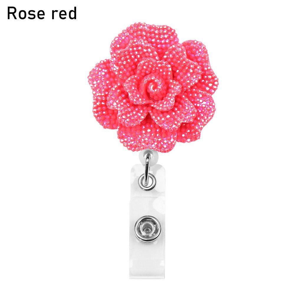 Unisex Stationery Retractable Lanyards ID Name Card Key Ring Badges Holder Rose Shape Badge Reel
