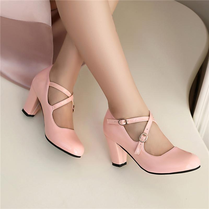 Женские туфли-лодочки на высоком каблуке, весна-лето, новая модель, толстый каблук, однотонные, большой размер, с открытой союзкой, туфли с низким верхом