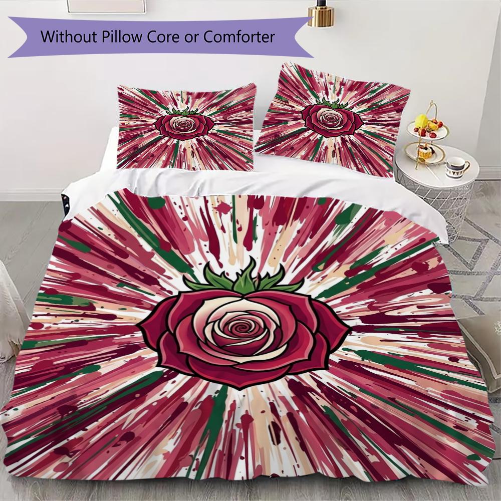 Rose Pattern Bedding uilt Set uilt Cover Pillowcase Home Decoration Birthday Gift (1 * duvet cover + 2 * pillowcase  without core)54