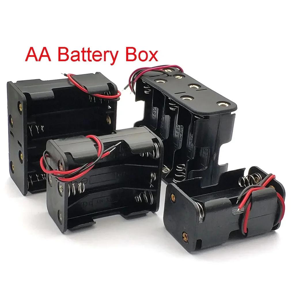 Black Plastic 4X 6X 8X 10X AA Battery Storage Case AA Back To Back Holder Container Aa Battery Storage Box Case Wire Lead Pin