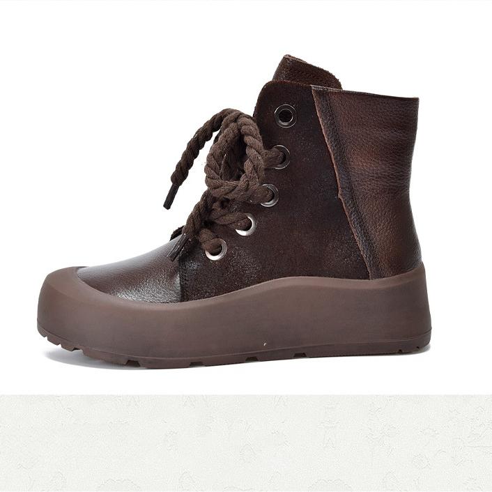 Johnature Ретро-ботинки из натуральной кожи, короткие, на шнуровке, на толстой подошве, плюшевые, теплые, хлопковые, женская обувь