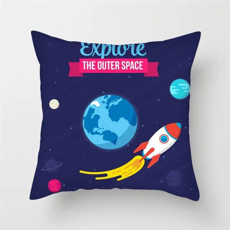Cartoon Astronaut Rocket Spaceship Sofa Home Bedroom Decoration Pillowcase Kids Room  Space Theme Cushion Cover