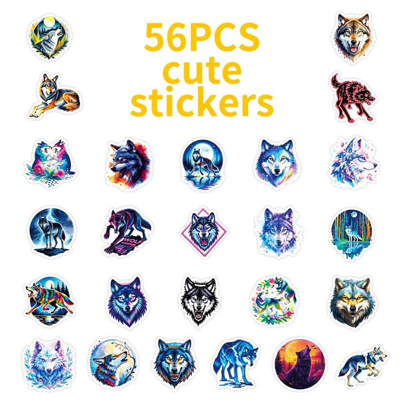 10/30/56PCS Cartoon Wolf Colored PVC Sticky Sticker Aesthetic DIY Decoration Scrapbooking Hand Accounting Supplies