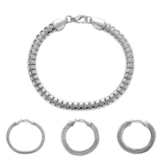 Мужской браслет, однотонный, простой, из нержавеющей стали, мягкий зажим для лобстера, гладкая поверхность, крутая змеиная чешуя