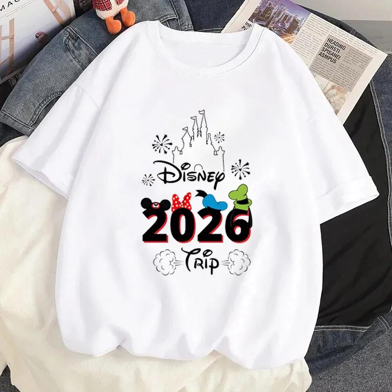 Disney Тур 2026 Печатная Футболка Микки Минни Маус Мужская и Женская Повседневная Футболка С Коротким Рукавом Одежда Мода Уличная Одежда Топ
