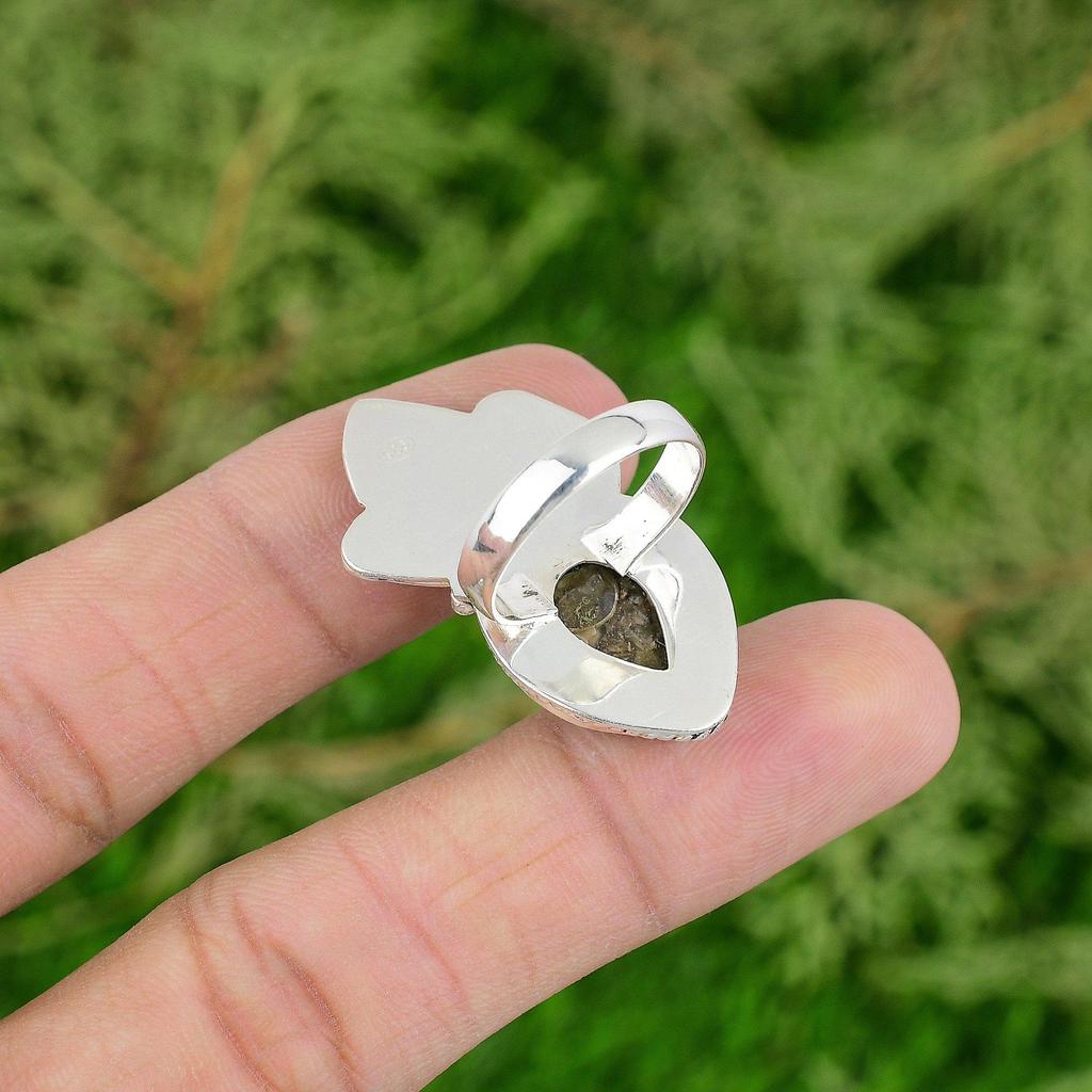 Natural Turritella Agate Gemstone 925 Silver Statement Ring Size 7.75 For Girls