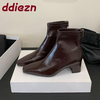 Мода Мода Женские ботильоны стрейч с острым носком Женские туфли на молнии Современные женские короткие ботинки на каблуке 3 см Туфли-лодочки