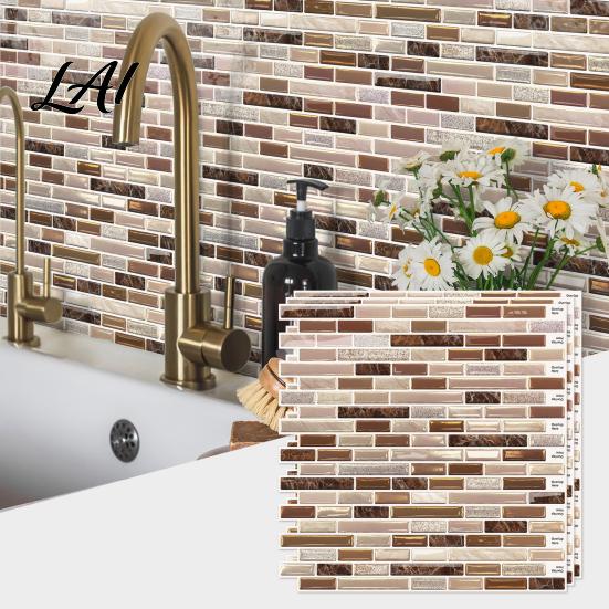 Rental Friendly Wall Decor 3D Gel Faux Mosaic Stickers Easy Peel & Stick Backsplash Tile Decorative Adhesive Sheets Vintage Brick Wallpaper