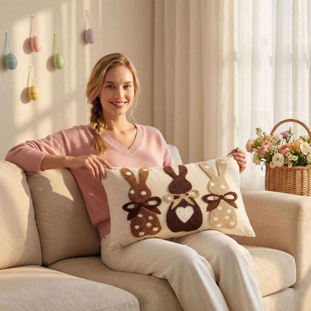 Easter Covers Easter Lumbar Case Embroidery Bunny Throw Cushion Case For Home Bedroom Sofa Couch Spring Decoration Gift