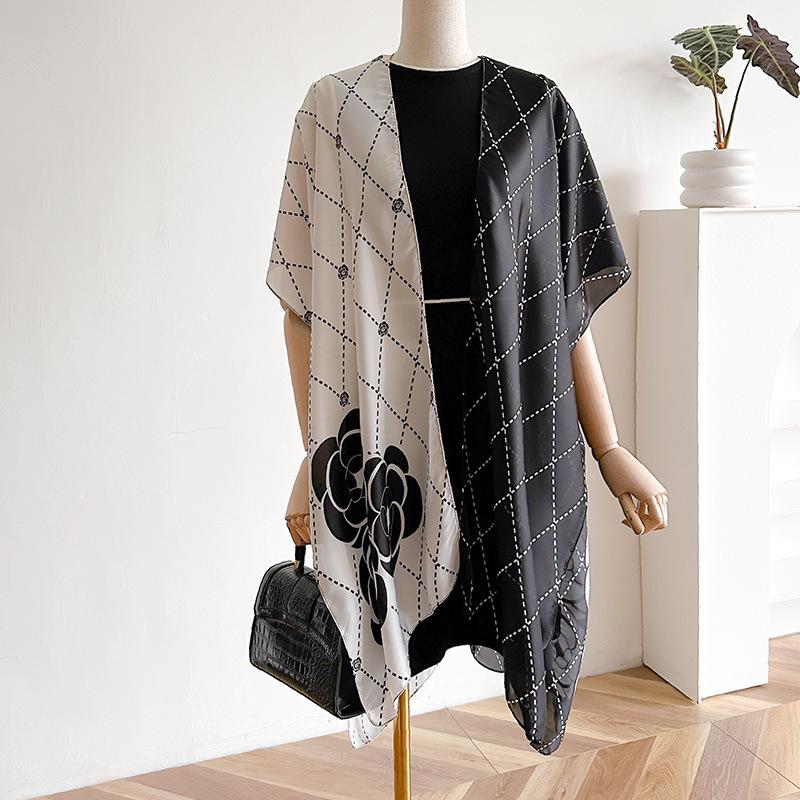 Spring And Summer Lijing Forging Sunscreen Silk Scarf Cape Split Shawl Femininity High-End Scarf Outer Wear