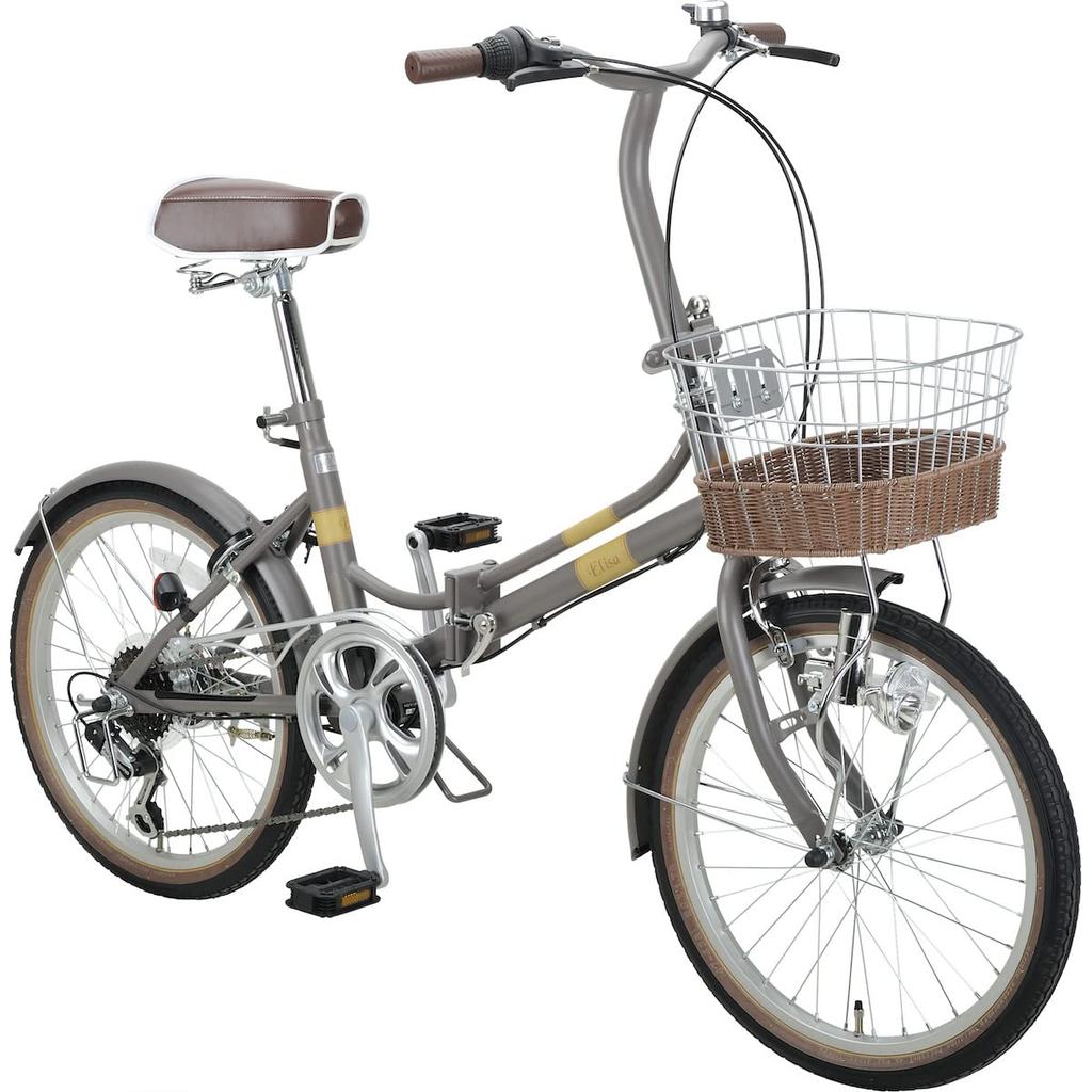 Складной велосипед Captain Stag Elisa и заднее стандартное оборудование FDB206 Мокко серый 20-дюймовый [корзина в стиле ротанга/светодиодный фонарь/Shimano 6 скоростей/звонок