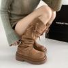 Коричневые ретро, но до колена ботинки на толстой подошве женские новые весенне-осенние ботинки-рыцари Maillard, увеличивающие рост и стройнящие