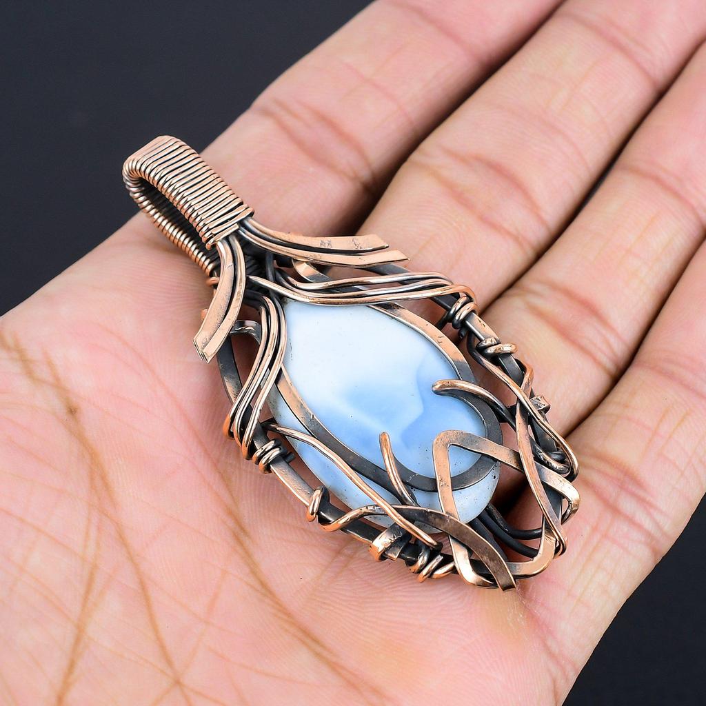 Подвеска с опалом Оуайхи, Ювелирное изделие, обернутое медной проволокой 999 пробы, Подвеска с драгоценным камнем, Подарок для нее, Изящное ювелирное изделие ручной работы