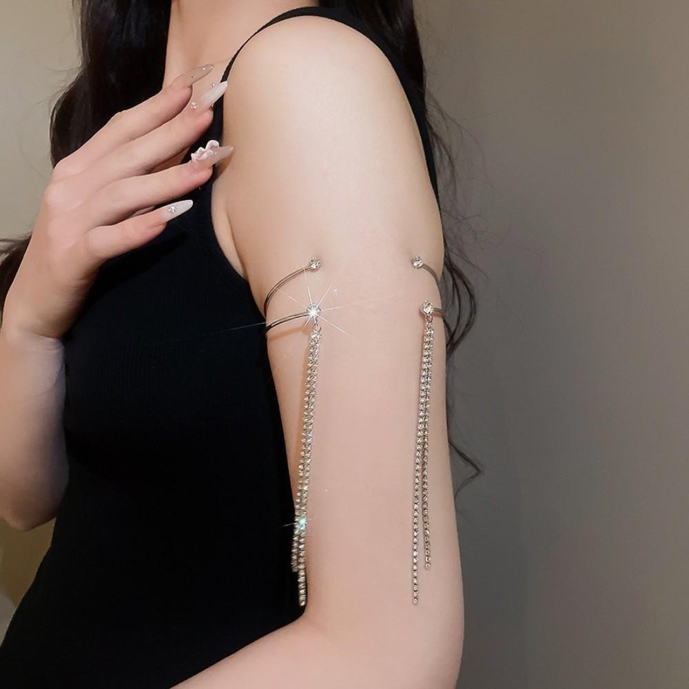Tassel Upper Arm Cuff Rhinestone Fringe Armlet Fashion Jewelry Crystal Armband Party