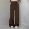 Women Suit Pants High Waist Straight-Leg Wide-Leg OL Commuter Style Casual Trousers with Pockets Office Attire
