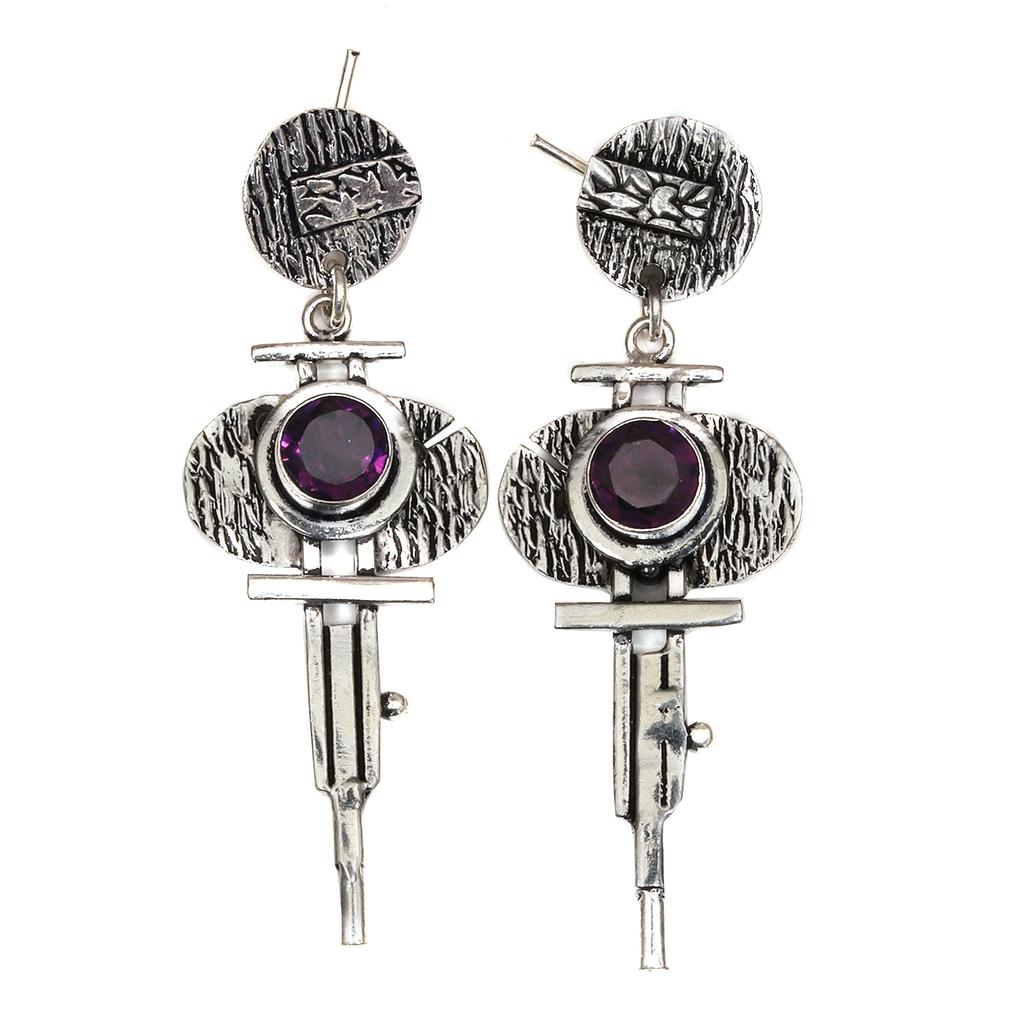 Серьги из серебра 925 пробы с аметистом и драгоценными камнями, серьги ручной работы, фиолетовые