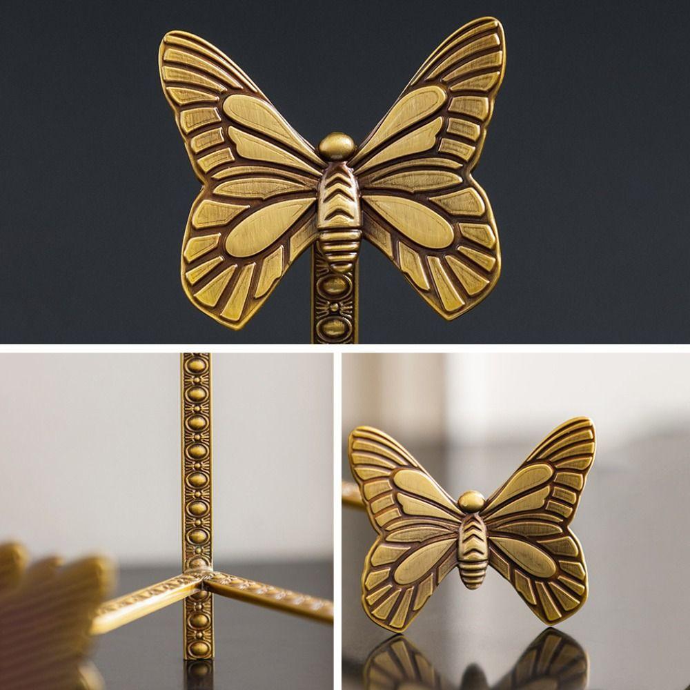 Vintage Design Butterfly Zinc Zinc Alloy Plate Stand Elegant Tabletop Display Stand Living Room Decor