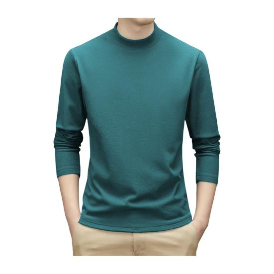 Весна Осень Мужской Топ Защита Шеи Полувысокий Воротник Двусторонний Немецкий Бархат Приталенный Эластичный Длинные Рукава Пуловер Базовый Свитшот