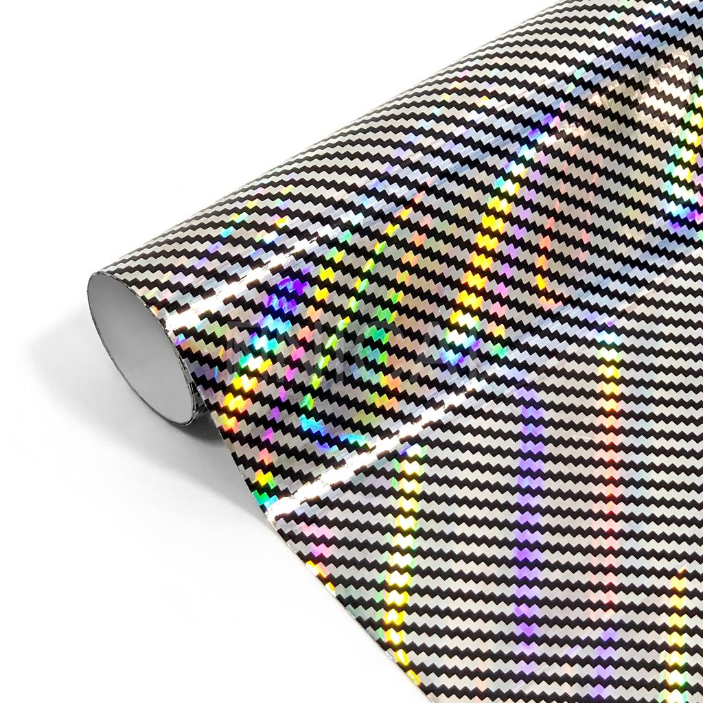 IlMondoMall Carbon Fiber Holographic Plated 3D Carbon Car Wrapping Sheet 200 X Sheet, Silver, Pattern, (Plated Silver, 35cm)