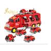 Fire Truck Car Toys Set F Toddlers Boys & Girls Gift, 4 Small Friction Powered Cars Helicopter, Fire Engines, Sound and Light Big Truck