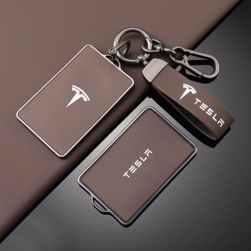 High Quality Leather Car NFC Key Case Shell Cover Fob for Tesla Model 3 S X Model Y Key Case Protector Holder Auto Accessories