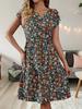 Летнее новое женское элегантное платье с цветочным принтом, эластичной талией, V-образным вырезом и коротким рукавом