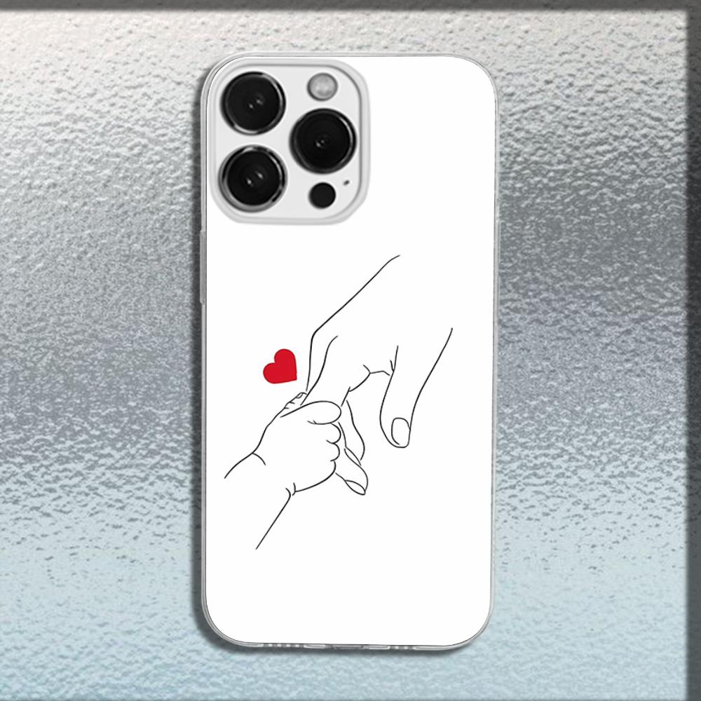 Mom Daughter Son Dad Hold Hands Phone Case For iPhone 16,15,14,13,12,11 Plus,Pro,Max,XR,XS,X,Plus,SE,Mini Transparent Soft Cover
