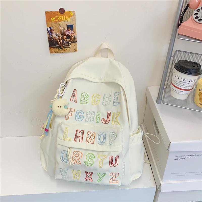 Schoolbag high value ins wind backpack alphabet junior high school student leisure backpack college wind large capacity class schoolbag female