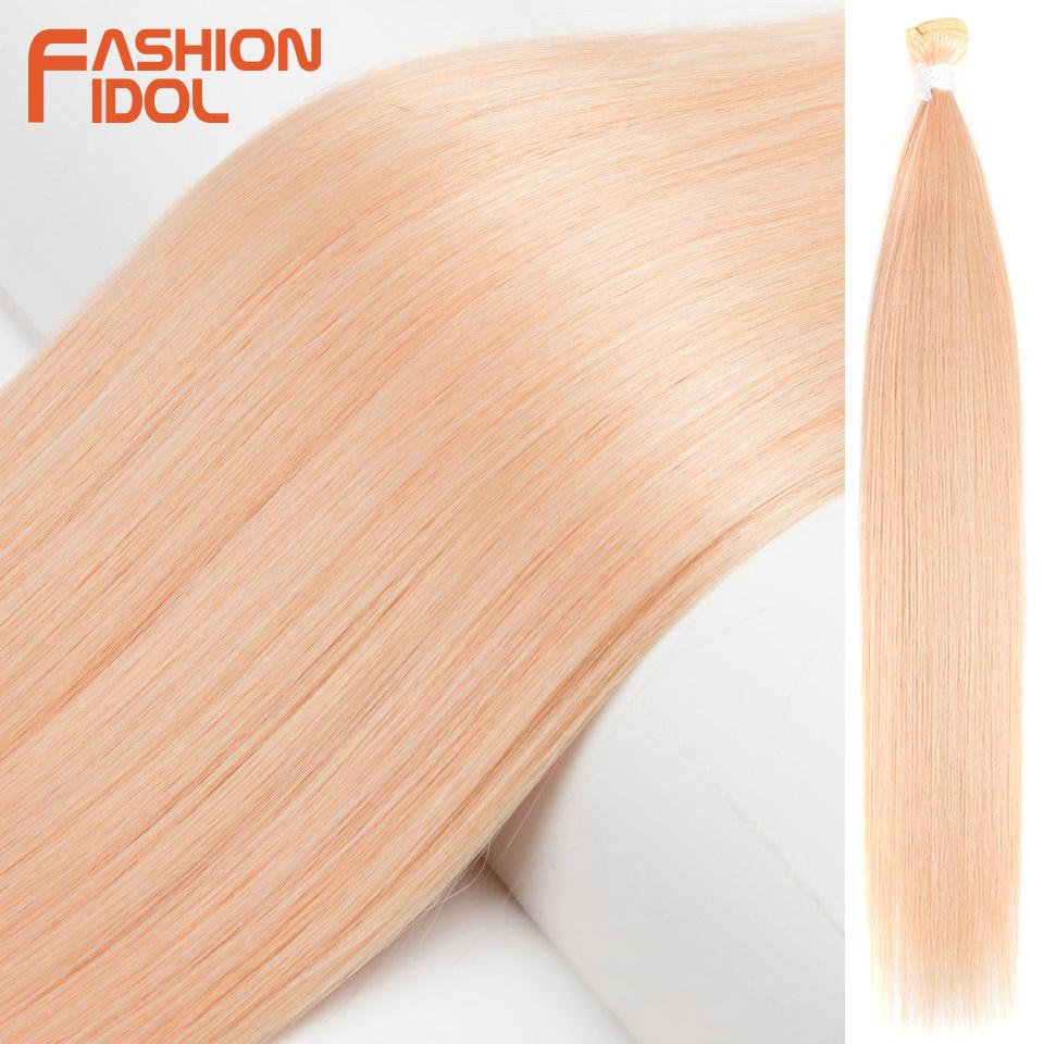 FASHION IDOL Прямые наращивания волос Ombre Блонд Пряди Супер Длинные Волосы Синтетические 24 Дюйма Прямые Волосы Полные до Конца