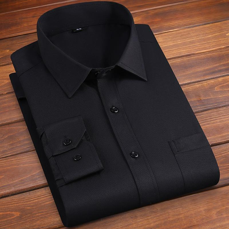 White Shirt Men's Long-sleeved Solid Color Men's Shirt Loose Non-iron Business Black Thin Cotton Shirt