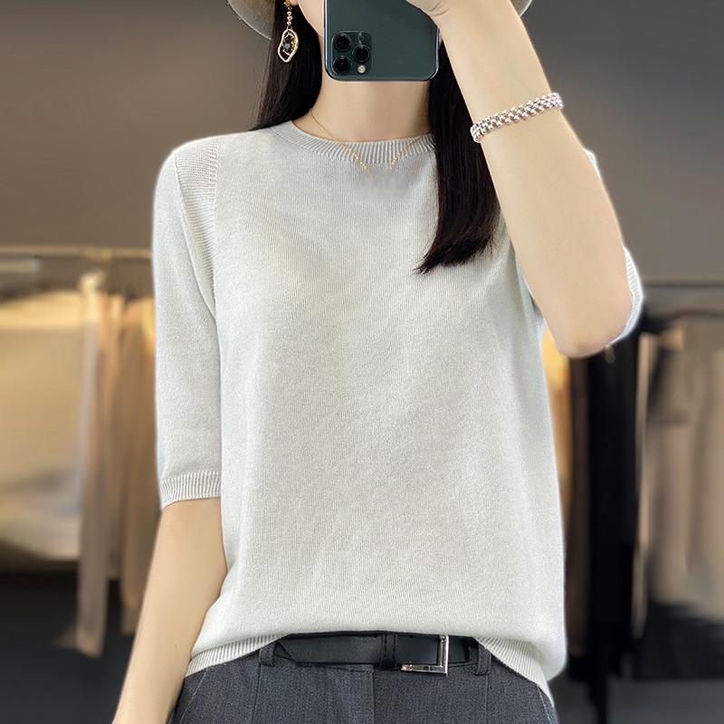 Женская летняя футболка с коротким рукавом, 50% шелка тутового дерева и полиэстера | Легкий дышащий облегающий повседневный топ