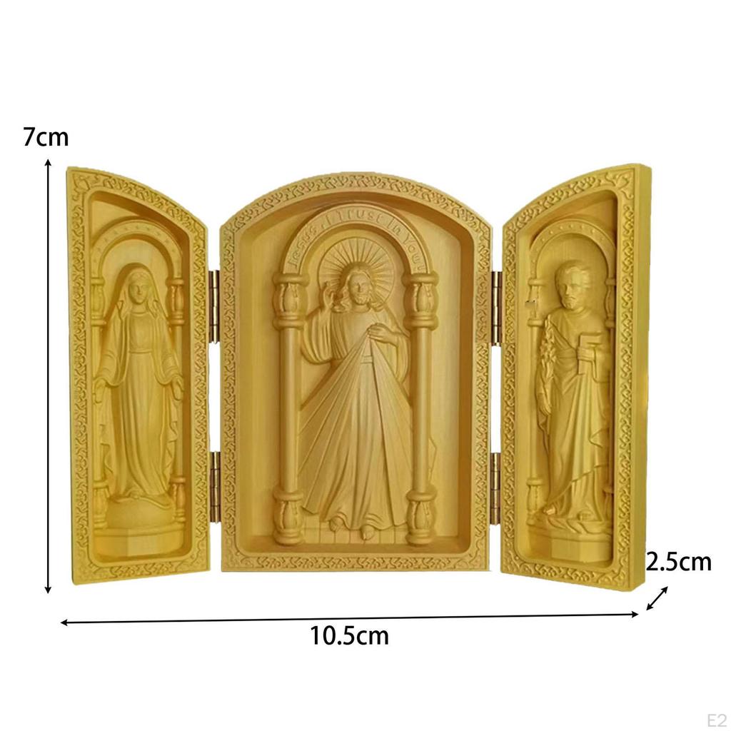 Wood Carving Ornament Holy Figurine Handcarved Catholic Decorative Three Open Boxes for Gift
