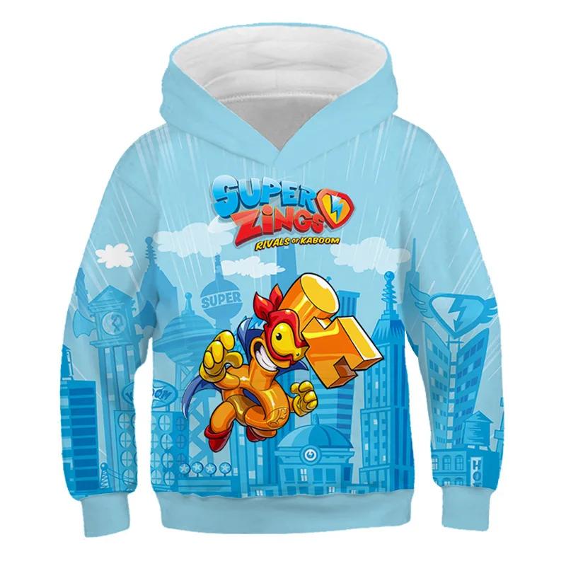 Дети Super Zings Красные повседневные толстовки с капюшоном для мальчиков и девочек с мультяшным принтом Пуловеры Весна Осень Дети Аниме Игра Superzings Толстовка