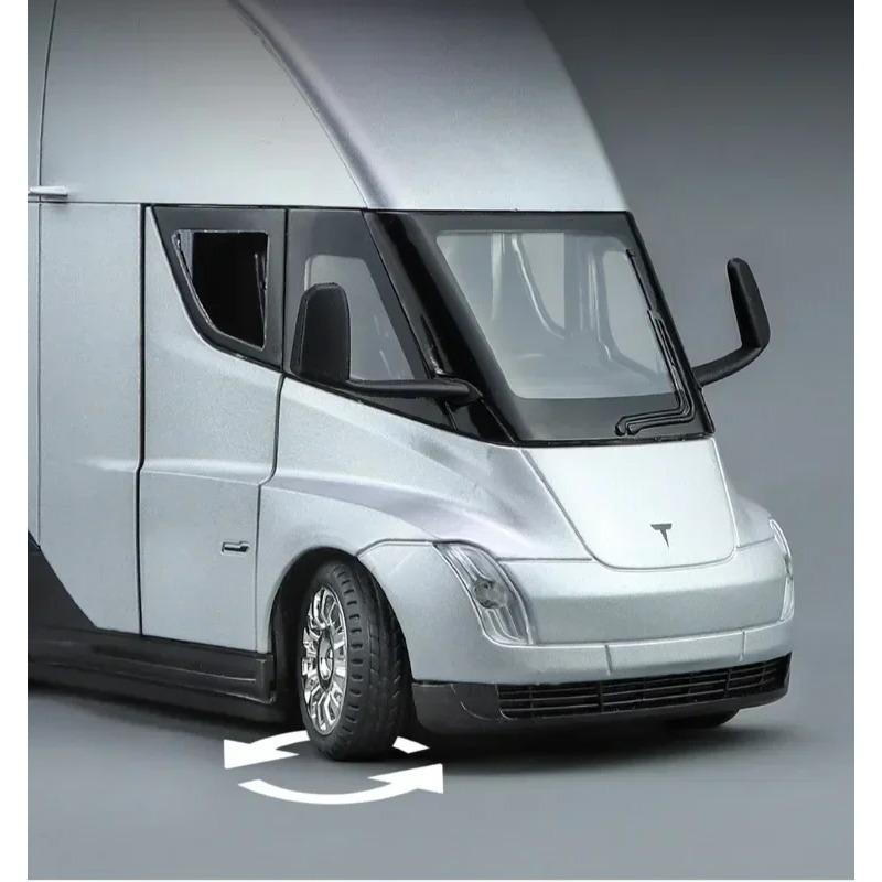 1/24 Scale Tesla Semi Truck Trailer Metal Alloy Diecast Truck Trailer Model Sound & Light Collection Car Model Toy Gift with Boys C325