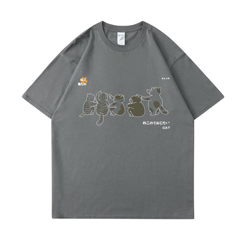 Рубашка с коротким рукавом, мужская, с рисунком кошки, летние, свободные и универсальные, студенческие футболки