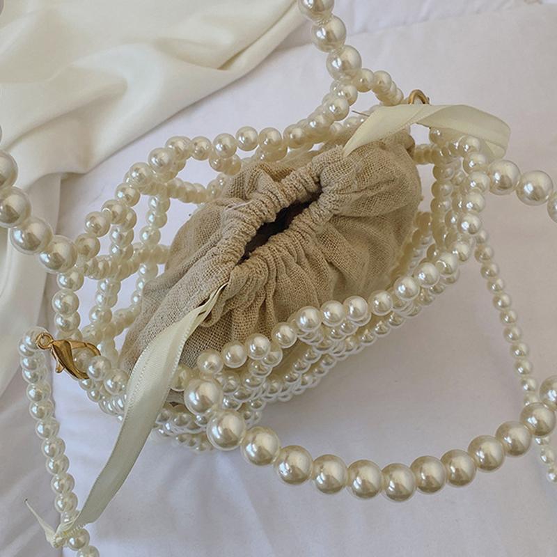 Yogodlns Сумочка в стиле французского ретро, тканая из феи, сумка-мешок из бисера, сумка через плечо, летняя нишевая дизайнерская сумка с выдолбленным жемчугом