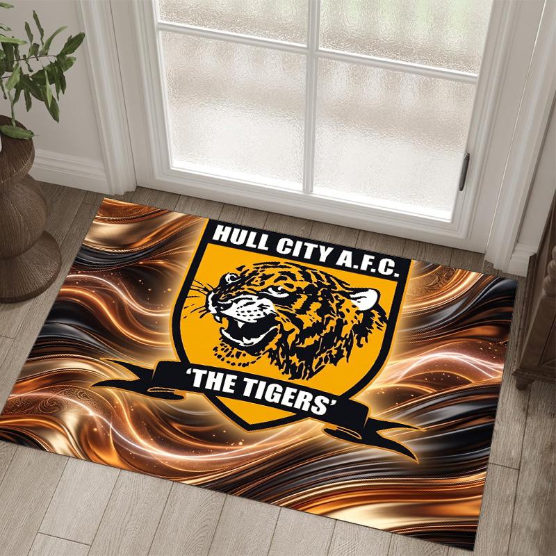 Hull City Football Design Crystal Velvet Carpet Cozy Non?Slip Printed Rug For Bedroom Living Room Entrance