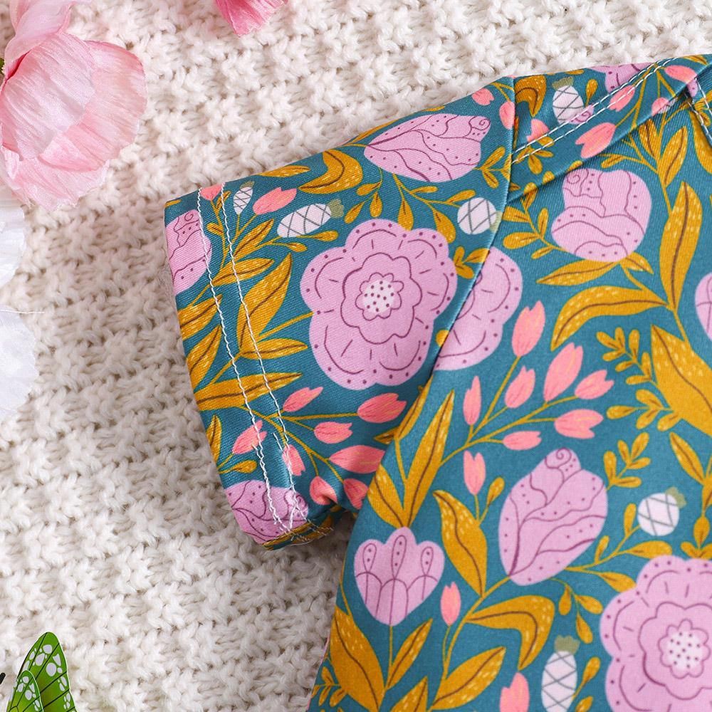 6-18 месяцев Детский комбинезон с цветочным принтом и короткими рукавами для девочек