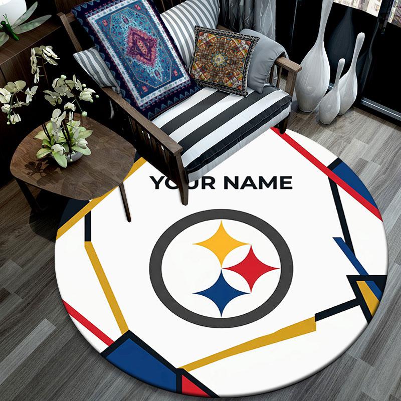 Custom Name,Pittsburgh Steelers pattern round rug,Carpet Rug for Living Room Bedroom Playroom ,Non-slip Floor Mat,Holiday Gifts and Birthday Gifts.