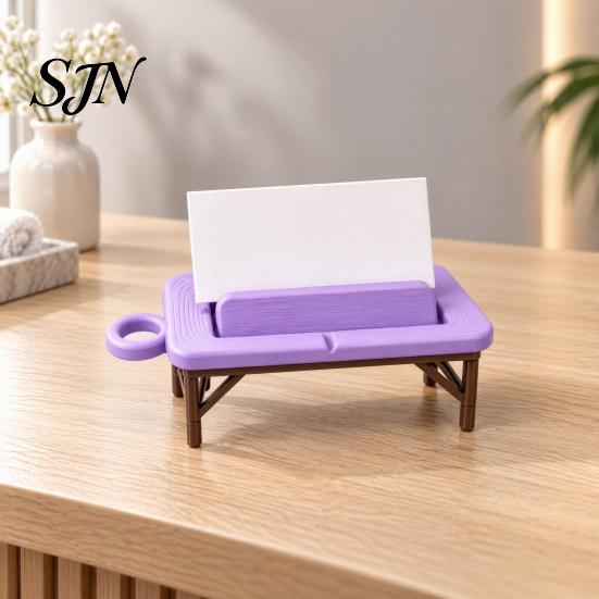 Miniature Spa Furniture Mini Massage Table Business Card Holder, Creative Organizer with U-shaped Headrest Clinic Reception Decor And Towel,