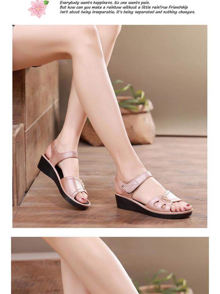 Сандалии со стразами на липучке: Модная, дышащая летняя обувь для женщин среднего возраста и пожилых бабушек.